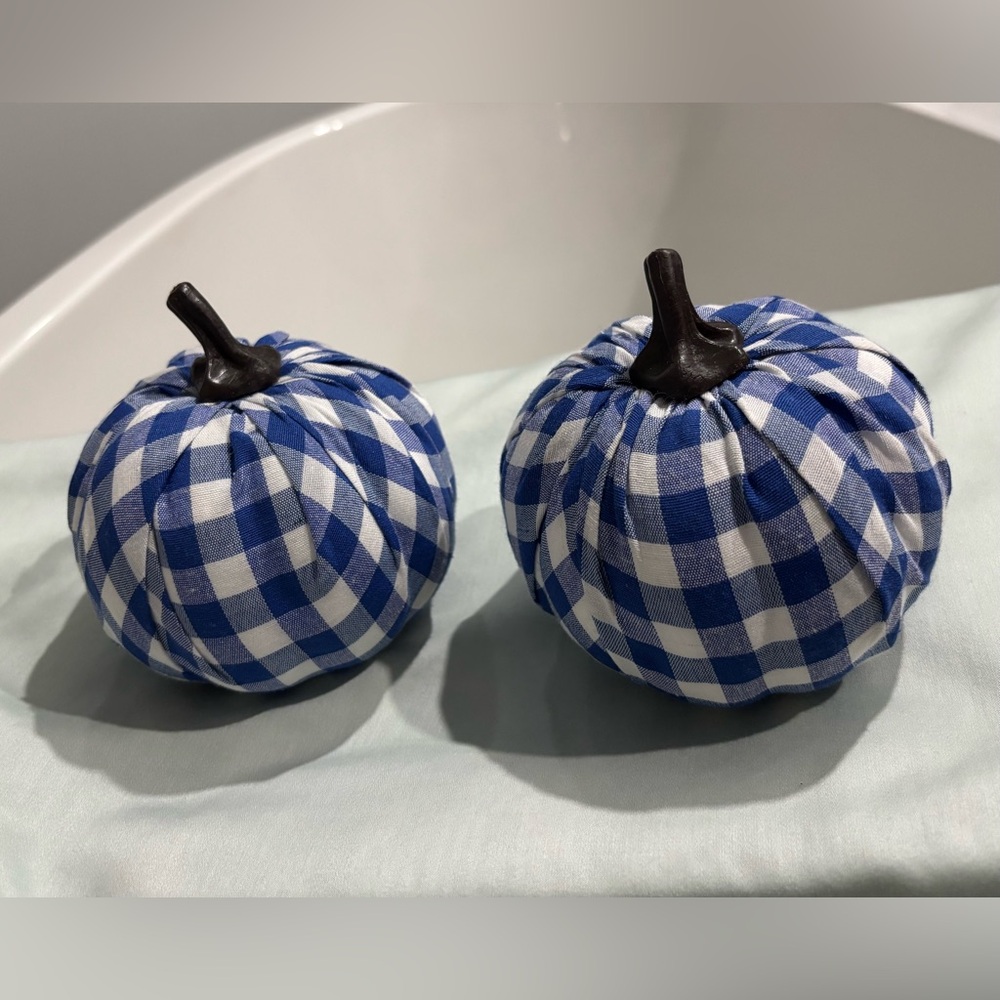 2/$10 Blue Gingham Fabric Pumpkins